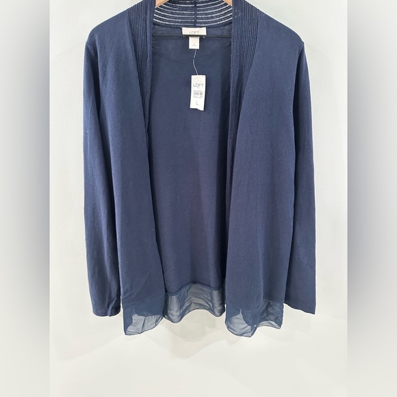 NWT Loft Long Sleeve Open Front Navy Cardigan Size Large - Picture 3 of 5